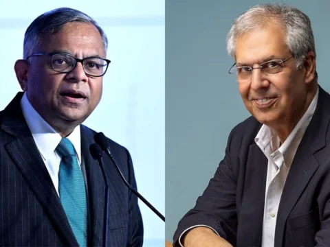 Tata Sons Chairman Natarajan Chandrasekaran (left) and Tata Trusts Chairman Noel Tata.