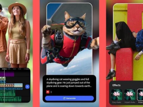 (From left) multi-track timeline for edits, generative AI features and effects in the new Adobe Premiere mobile on Android app (Official Photo)