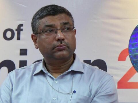 Secretary, Ministry of Electronics and Information Technology, S. Krishnan also present. (ANI Photo/Naveen Sharma) (ANI)