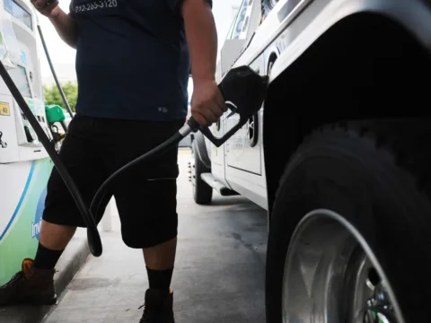 Gasoline prices hit a record high for Labor Day as US drivers face higher fuel costs.  (Photo by SPENCER PLATT / GETTY IMAGES NORTH AMERICA / Getty Images via AFP) (Getty Images via AFP)
