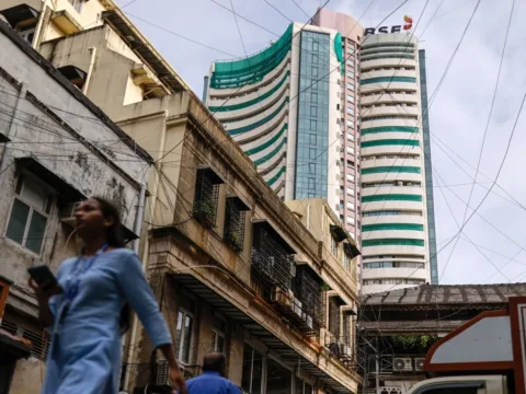 The Bombay Stock Exchange (BSE) building, back, in Mumbai (Bloomberg/File)