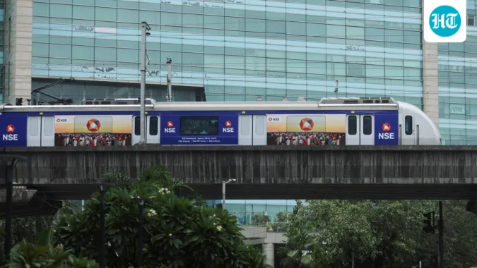 A Mumbai Metro train displaying the National Stock Exchange (NSE) logo ahead of the exchange's planned initial public offering (IPO) in Mumbai (REUTERS)