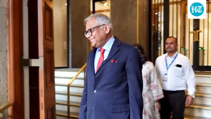 File photo: Tata Sons Chairman N Chandrasekaran leaves Bombay House, in Mumbai (PTI)