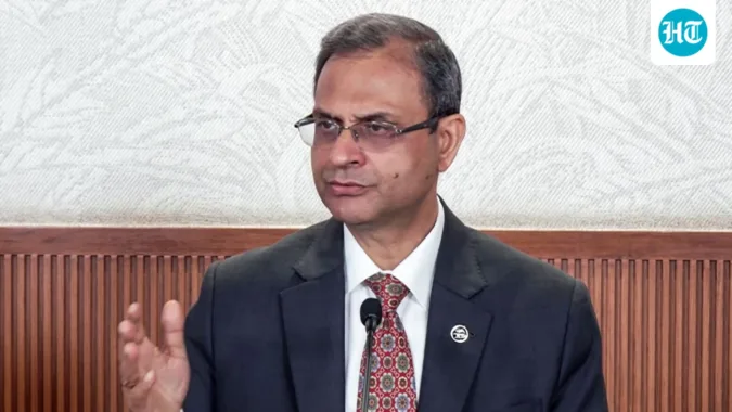 Reserve Bank of India (RBI) Governor Sanjay Malhotra addresses a press conference on its Monetary Policy announcement and repo rate hike from 5.25% to 5.50%. (RBI)