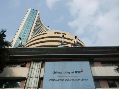 A screen displays a message of the National Stock Exchange (NSE) listing ceremony at the Bombay Stock Exchange (BSE) in Mumbai on September 24 (REUTERS/File)
