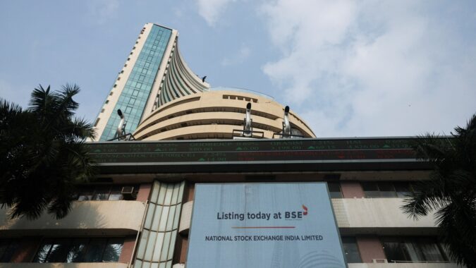 A screen displays a message at the Bombay Stock Exchange (BSE) in Mumbai. (REUTERS)