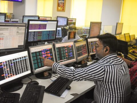 Sensex falls 460 points, Nifty declines 123 points as Saudi attacks fuel oil price concerns Share brokers track market movements on their computer screens as the Sensex and Nifty. (ANI)