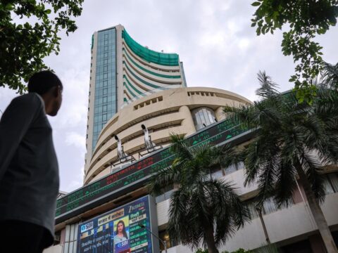 Stock information displayed outside the Bombay Stock Exchange (BSE) building in Mumbai (Bloomberg/File)