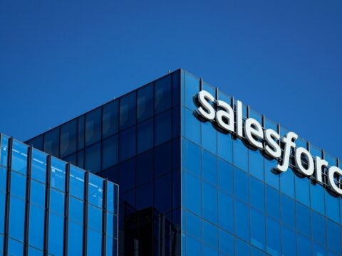 Salesforce stock rises after Bank of America upgrades its rating on AI growth. (Photographer: Al Drago/Bloomberg) (Bloomberg)