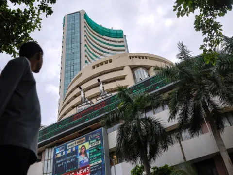Sensex 400+ points higher after 3 straight loss sessions; eMudhra among stocks in focus Stock information displayed outside the Bombay Stock Exchange (BSE) building in Mumbai (Bloomberg/File)